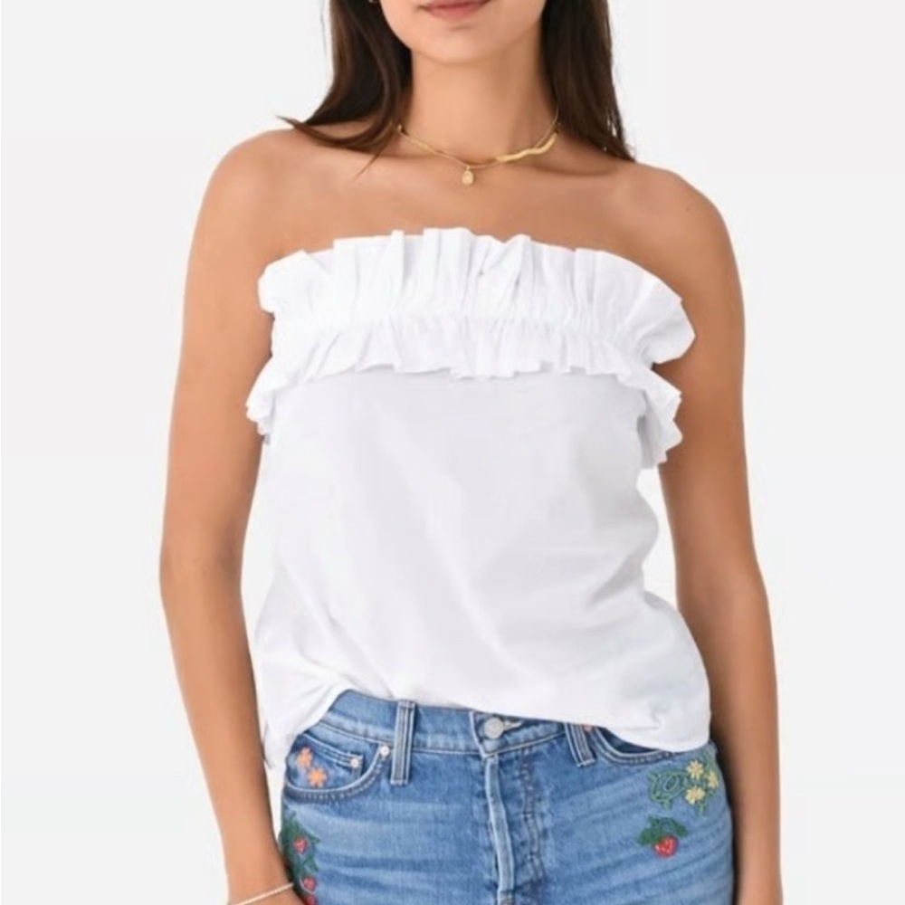 Stark X Chic White Ruffle Strapless Blouse Small